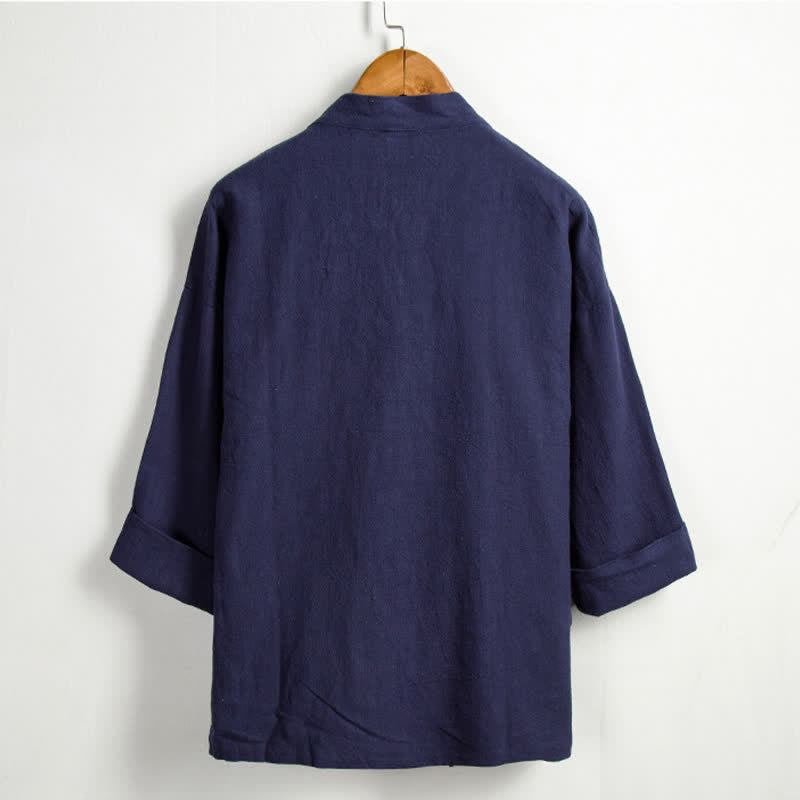 Buddha Stones Kimono homme style Tang décontracté printanier, cordon de serrage, en ramie unie, avec poche - image 13
