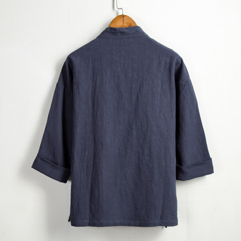 Buddha Stones Kimono homme style Tang décontracté printanier, cordon de serrage, en ramie unie, avec poche - image 15