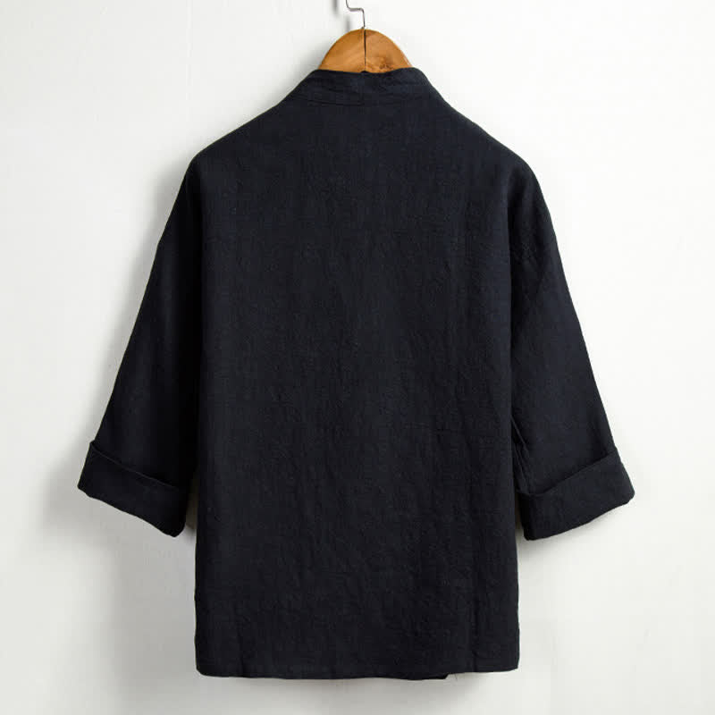 Buddha Stones Kimono homme style Tang décontracté printanier, cordon de serrage, en ramie unie, avec poche - image 11