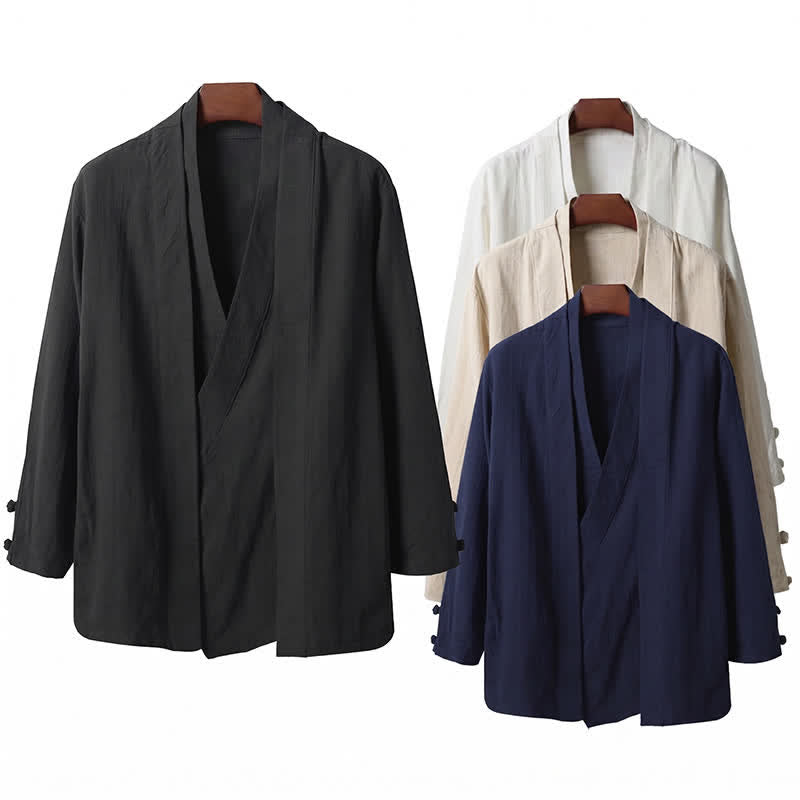 Buddha Stones Kimono homme en ramie unie, style minimaliste et décontracté, idéal pour le printemps. - image 14