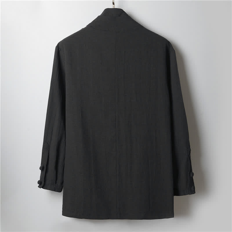 Buddha Stones Kimono homme en ramie unie, style minimaliste et décontracté, idéal pour le printemps. - image 9