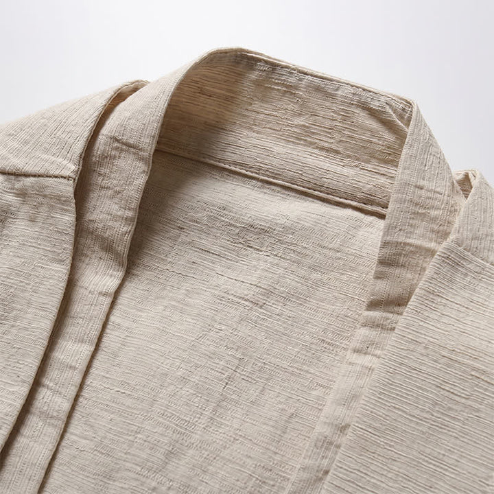 Buddha Stones Kimono homme en ramie unie, style minimaliste et décontracté, idéal pour le printemps. - image 2