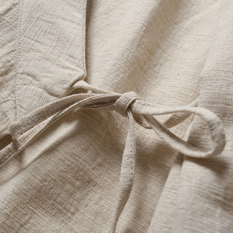 Buddha Stones Kimono homme en ramie unie, style minimaliste et décontracté, idéal pour le printemps. - image 4