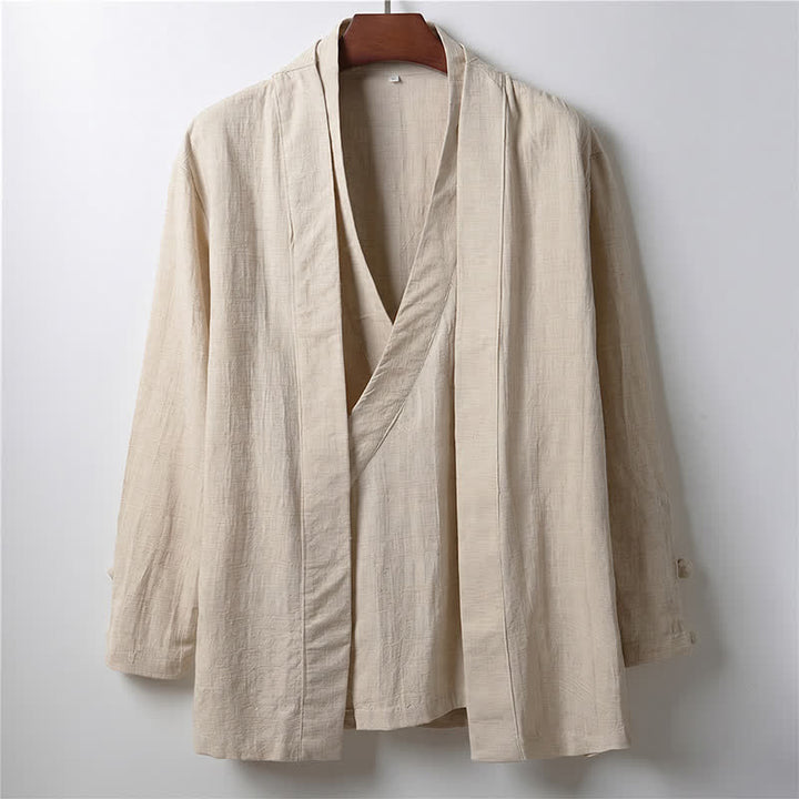 Buddha Stones Kimono homme en ramie unie, style minimaliste et décontracté, idéal pour le printemps. - Lin - US/UK/AU44，EU54 (4XL) - image 0
