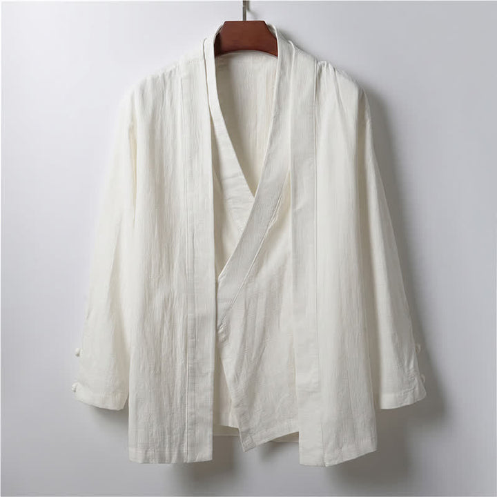 Buddha Stones Kimono homme en ramie unie, style minimaliste et décontracté, idéal pour le printemps. - Blanc - US/UK/AU44，EU54 (4XL) - image 12
