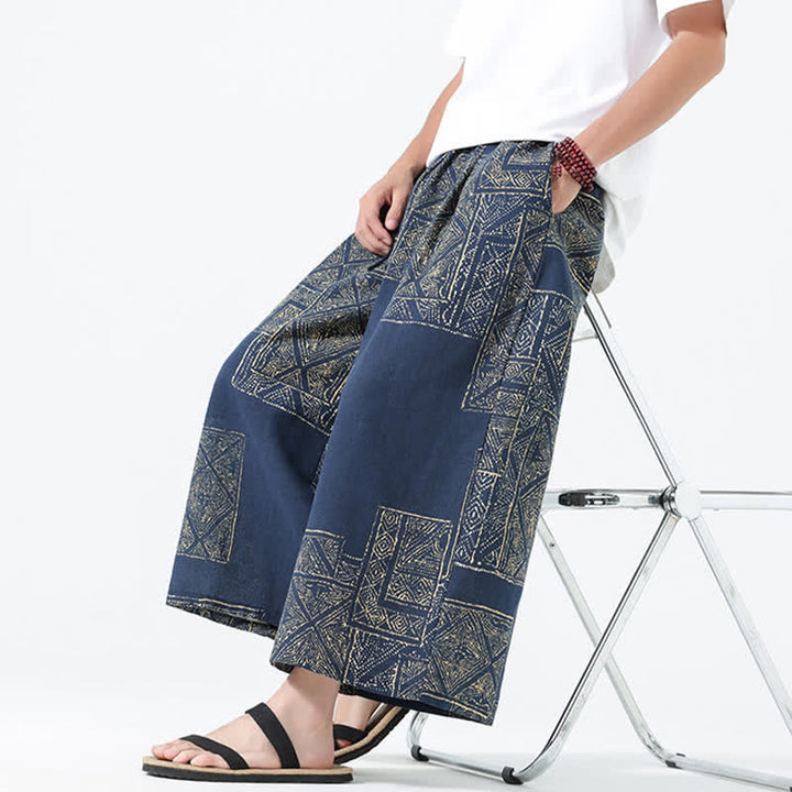 Buddha Stones Pantalon court bohème décontracté printemps-été à cordon de serrage et patchwork floral, jambes larges, poches pour homme - image 16