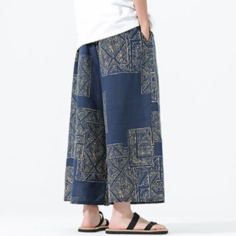 Buddha Stones Pantalon court bohème décontracté printemps-été à cordon de serrage et patchwork floral, jambes larges, poches pour homme - image 14
