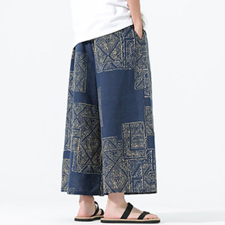 Buddha Stones Pantalon court bohème décontracté printemps-été à cordon de serrage et patchwork floral, jambes larges, poches pour homme - image 14