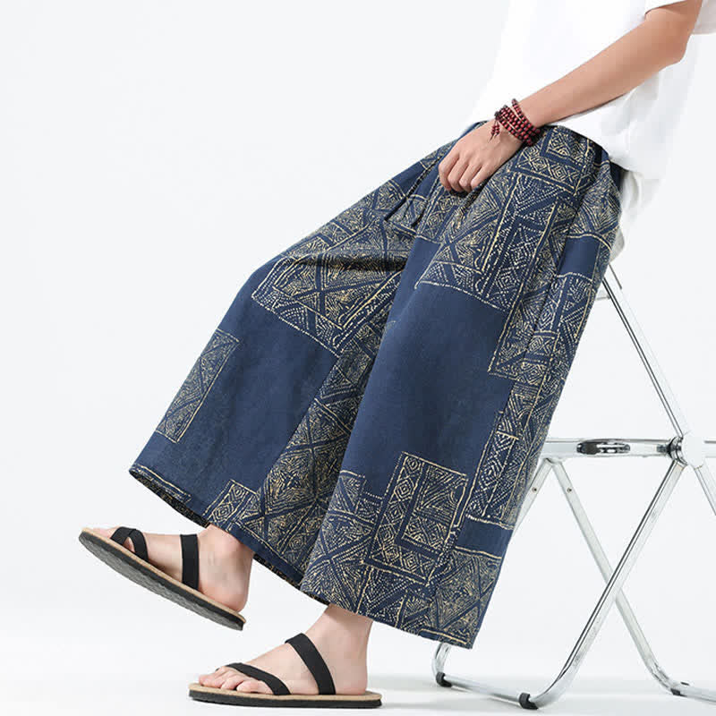 Buddha Stones Pantalon court bohème décontracté printemps-été à cordon de serrage et patchwork floral, jambes larges, poches pour homme - image 17