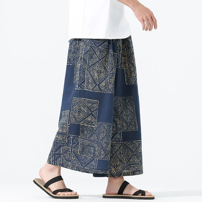 Buddha Stones Pantalon court bohème décontracté printemps-été à cordon de serrage et patchwork floral, jambes larges, poches pour homme - image 12