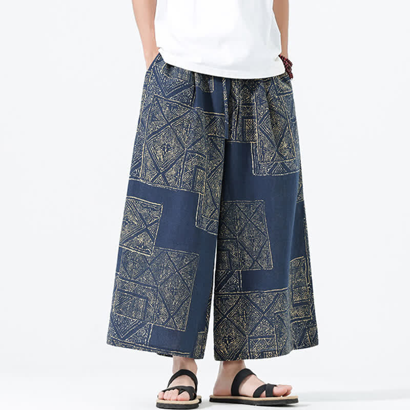 Buddha Stones Pantalon court bohème décontracté printemps-été à cordon de serrage et patchwork floral, jambes larges, poches pour homme - image 15