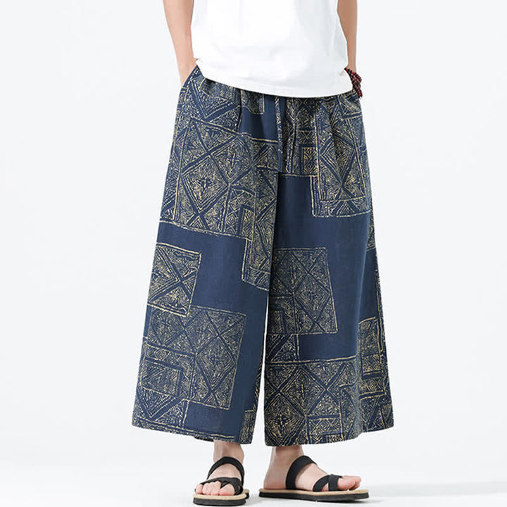 Buddha Stones Pantalon court bohème décontracté printemps-été à cordon de serrage et patchwork floral, jambes larges, poches pour homme - image 15