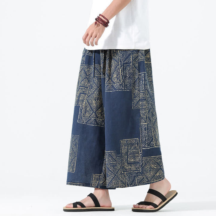 Buddha Stones Pantalon court bohème décontracté printemps-été à cordon de serrage et patchwork floral, jambes larges, poches pour homme - image 13