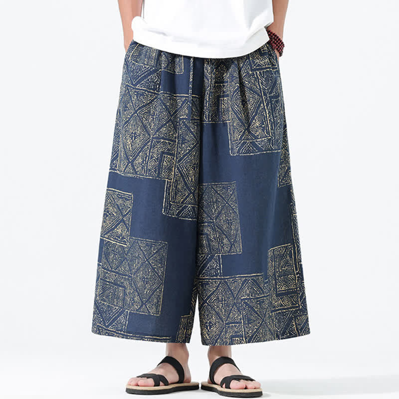 Buddha Stones Pantalon court bohème décontracté printemps-été à cordon de serrage et patchwork floral, jambes larges, poches pour homme - image 11