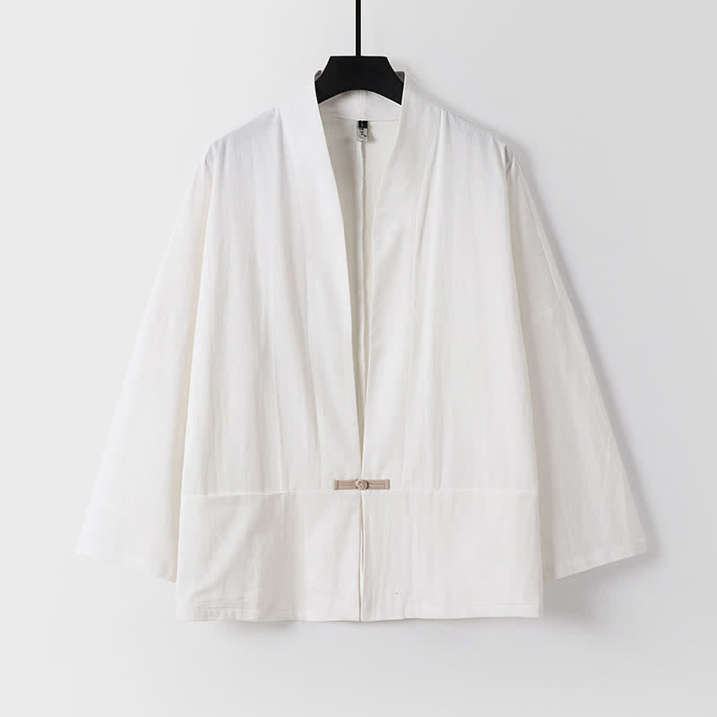 Buddha Stones Ensemble kimono 2 pièces en ramie unie printanière, col en V, pantalon à cordon de serrage, vêtement de méditation pour homme avec poches - image 11