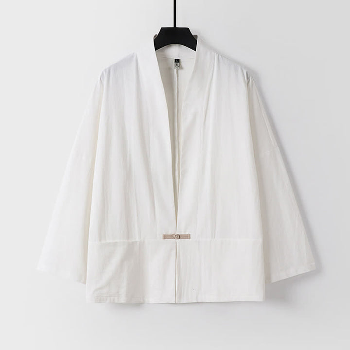 Buddha Stones Ensemble kimono 2 pièces en ramie unie printanière, col en V, pantalon à cordon de serrage, vêtement de méditation pour homme avec poches - image 11