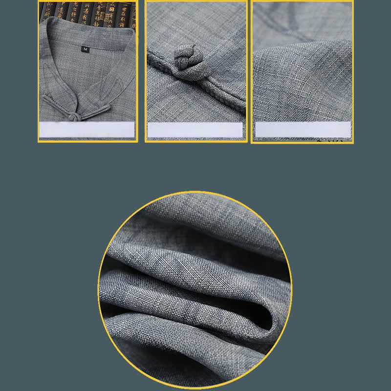 Buddha Stones Ensemble 2 pièces pour homme, style Tang, décontracté, col mandarin à boutons grenouille, imprimé cheval, manches courtes, pantalon, tenue de méditation avec poches - image 11