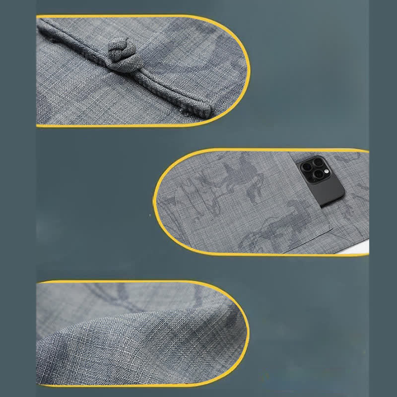 Buddha Stones Ensemble 2 pièces pour homme, style Tang, décontracté, col mandarin à boutons grenouille, imprimé cheval, manches courtes, pantalon, tenue de méditation avec poches - image 12