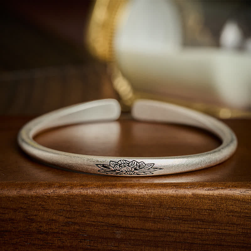 Buddha Stones Bracelet manchette Lotus en cuivre, symbole de nouveau départ - image 2
