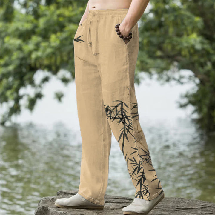 Buddha Stones Pantalon fuselé pour homme en coton imprimé bambou avec poches - image 7