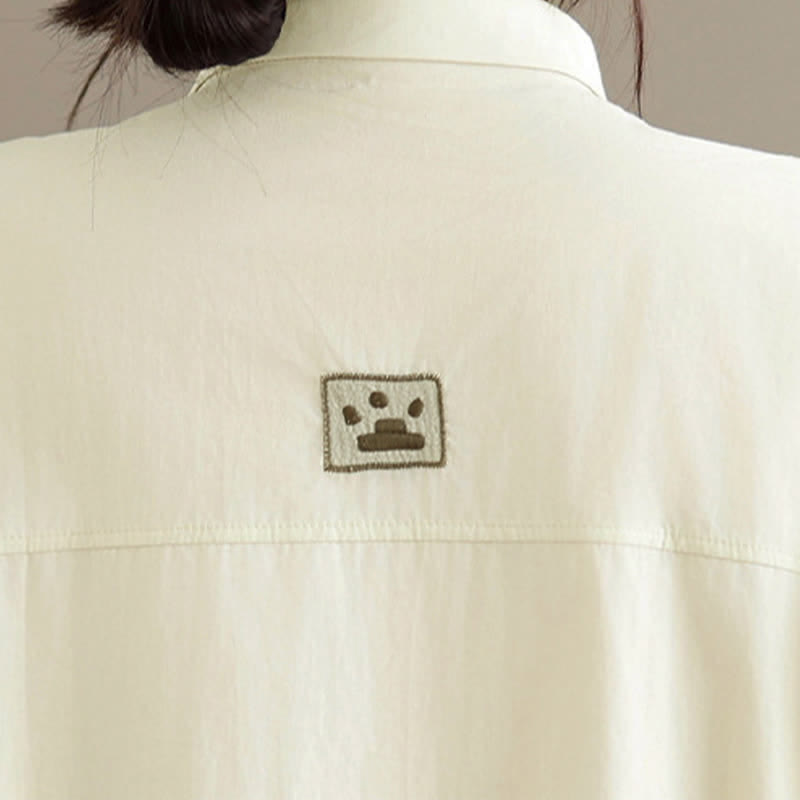 Buddha Stones Chemises à manches courtes pour femmes, style minimaliste décontracté d'été, avec broderie chat et boutons - image 14