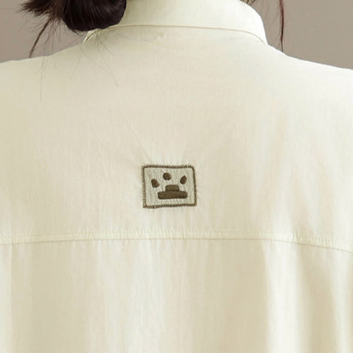Buddha Stones Chemises à manches courtes pour femmes, style minimaliste décontracté d'été, avec broderie chat et boutons - image 14