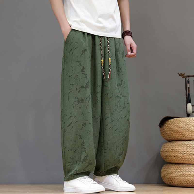 Buddha Stones Pantalon harem homme décontracté d'été, minimaliste, à cordon de serrage et motif abstrait texturé, avec poches - image 1