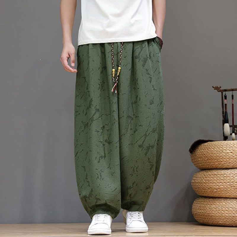 Buddha Stones Pantalon harem homme décontracté d'été, minimaliste, à cordon de serrage et motif abstrait texturé, avec poches - Vert olive foncé - US/UK/AU52, EU62 (8XL) - image 0