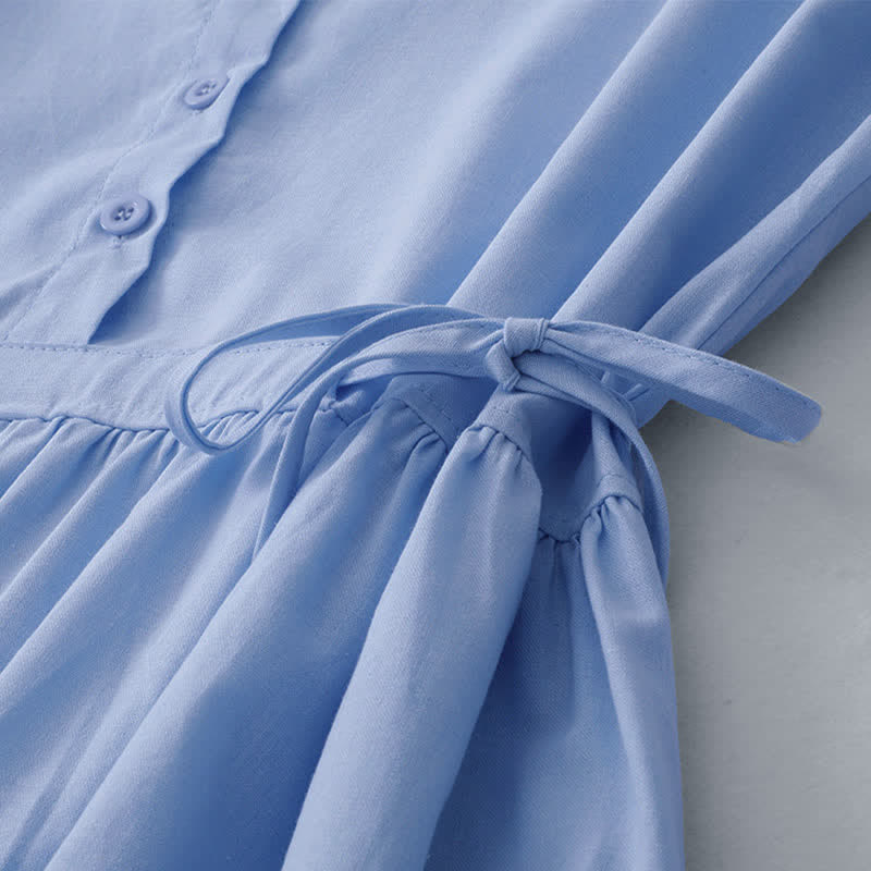 Buddha Stones Robe d'été minimaliste décontractée à boutons et lacets, sans manches, avec poche, pour femme - image 27