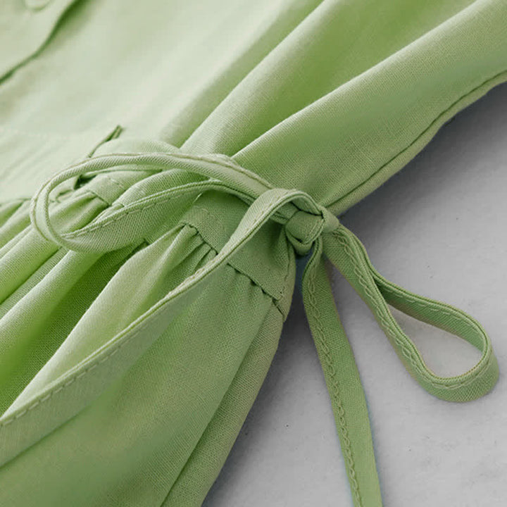 Buddha Stones Robe d'été minimaliste décontractée à boutons et lacets, sans manches, avec poche, pour femme - image 3
