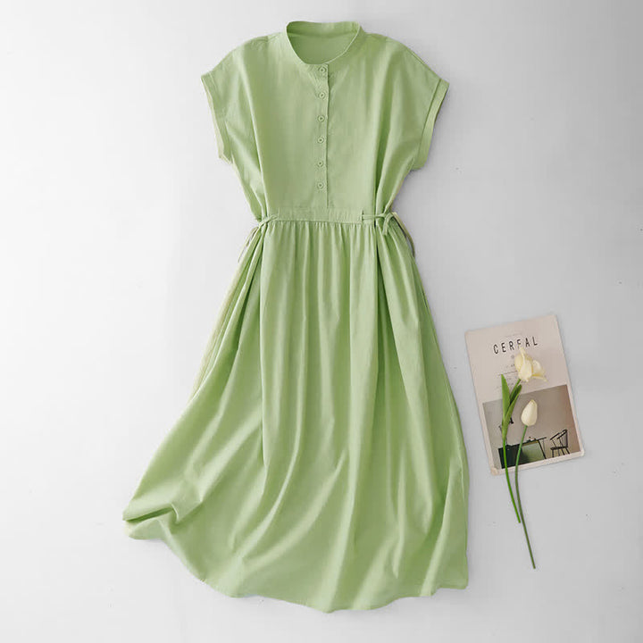 Buddha Stones Robe d'été minimaliste décontractée à boutons et lacets, sans manches, avec poche, pour femme - Vert pâle - US12, UK/AU16, EU44 (2XL) - image 0