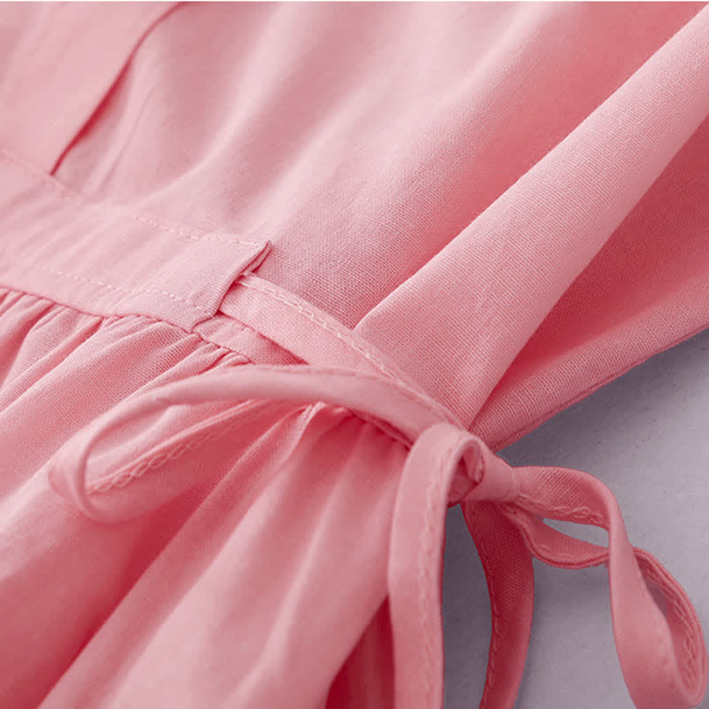 Buddha Stones Robe d'été minimaliste décontractée à boutons et lacets, sans manches, avec poche, pour femme - image 12