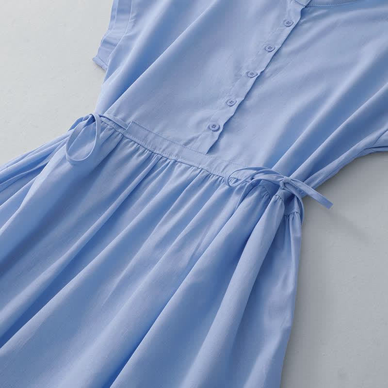Buddha Stones Robe d'été minimaliste décontractée à boutons et lacets, sans manches, avec poche, pour femme - image 23