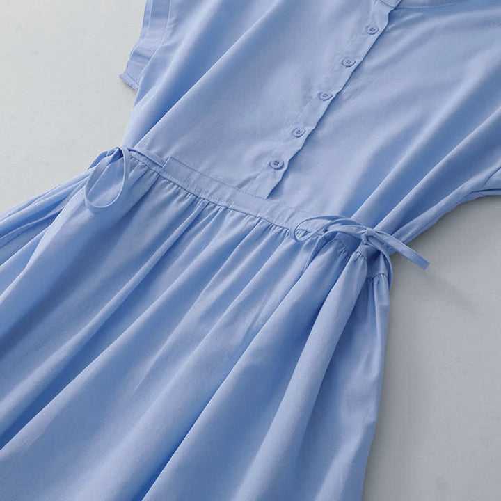 Buddha Stones Robe d'été minimaliste décontractée à boutons et lacets, sans manches, avec poche, pour femme - image 23