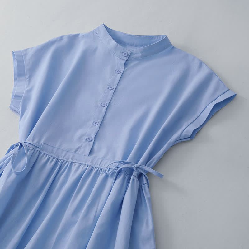Buddha Stones Robe d'été minimaliste décontractée à boutons et lacets, sans manches, avec poche, pour femme - image 21