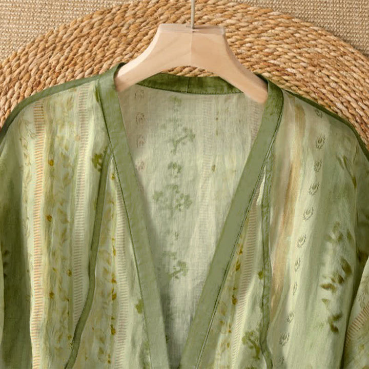 Buddha Stones Chemises d'été décontractées à manches longues pour femmes, style vintage, à fleurs, boutonnées, avec poche - image 8
