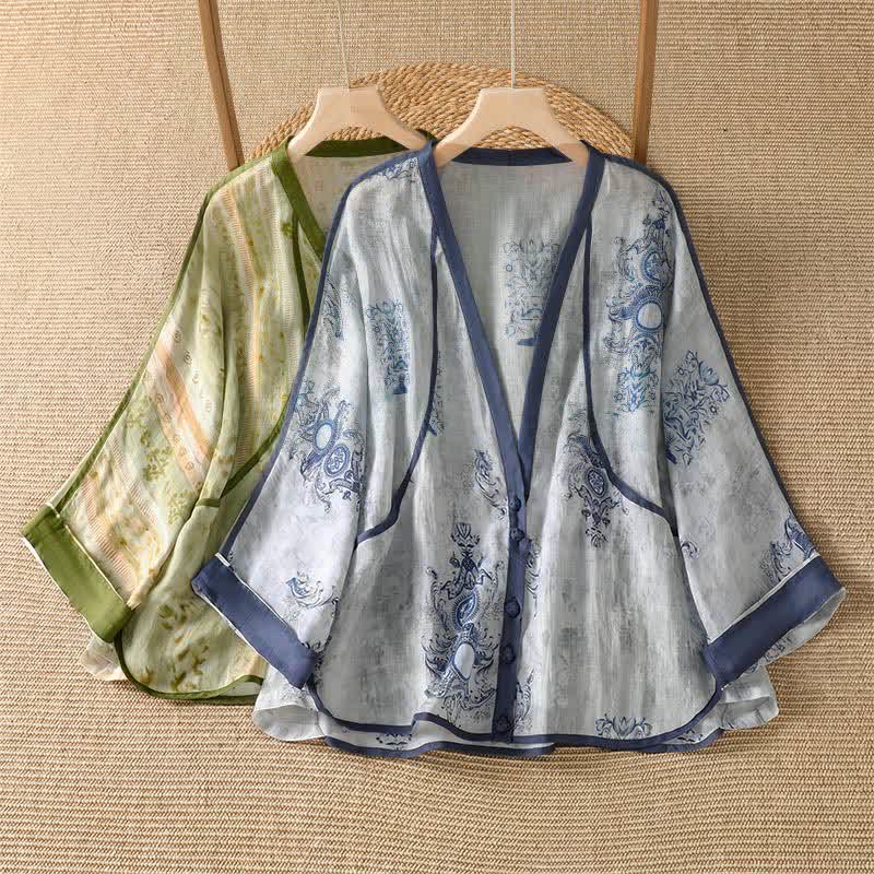 Buddha Stones Chemises d'été décontractées à manches longues pour femmes, style vintage, à fleurs, boutonnées, avec poche - image 12