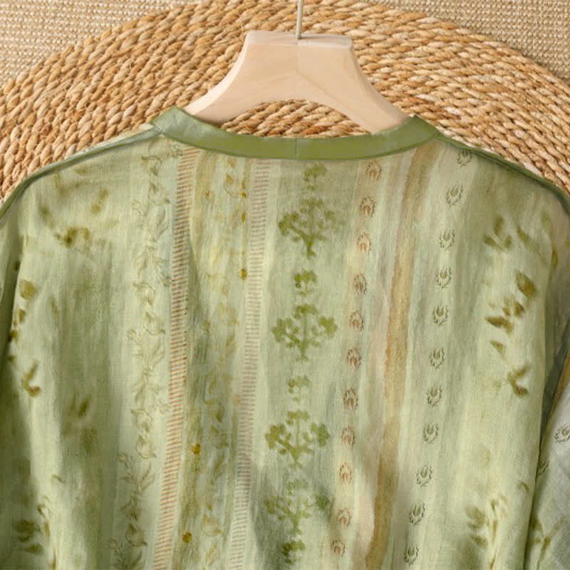 Buddha Stones Chemises d'été décontractées à manches longues pour femmes, style vintage, à fleurs, boutonnées, avec poche - image 9