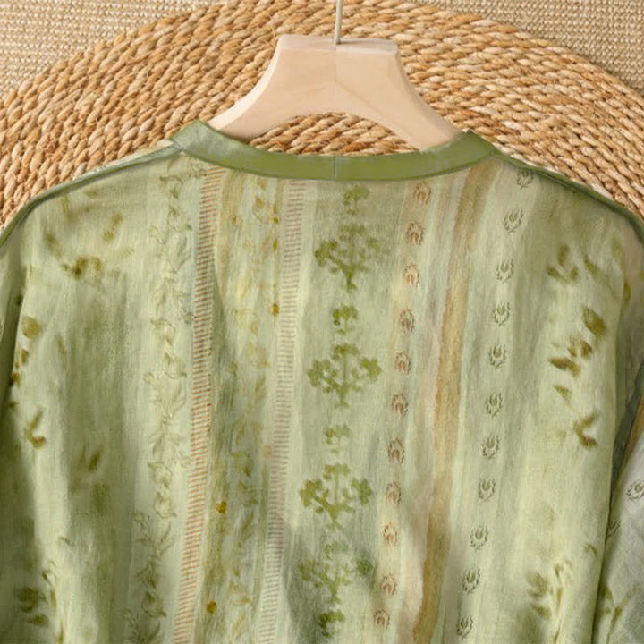 Buddha Stones Chemises d'été décontractées à manches longues pour femmes, style vintage, à fleurs, boutonnées, avec poche - image 9