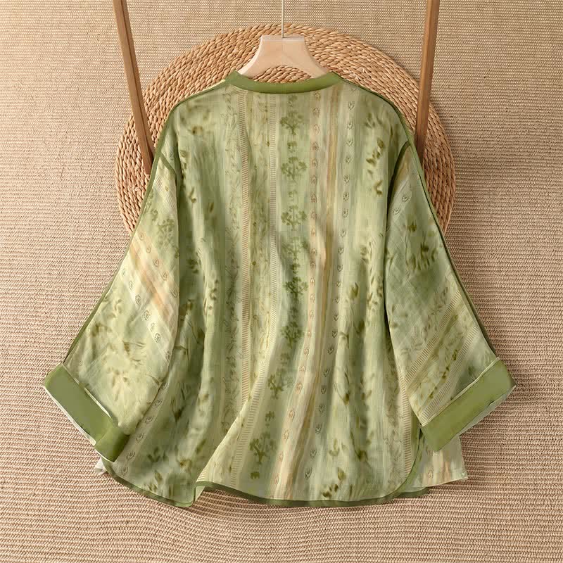 Buddha Stones Chemises d'été décontractées à manches longues pour femmes, style vintage, à fleurs, boutonnées, avec poche - image 7