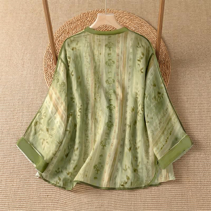 Buddha Stones Chemises d'été décontractées à manches longues pour femmes, style vintage, à fleurs, boutonnées, avec poche - image 7