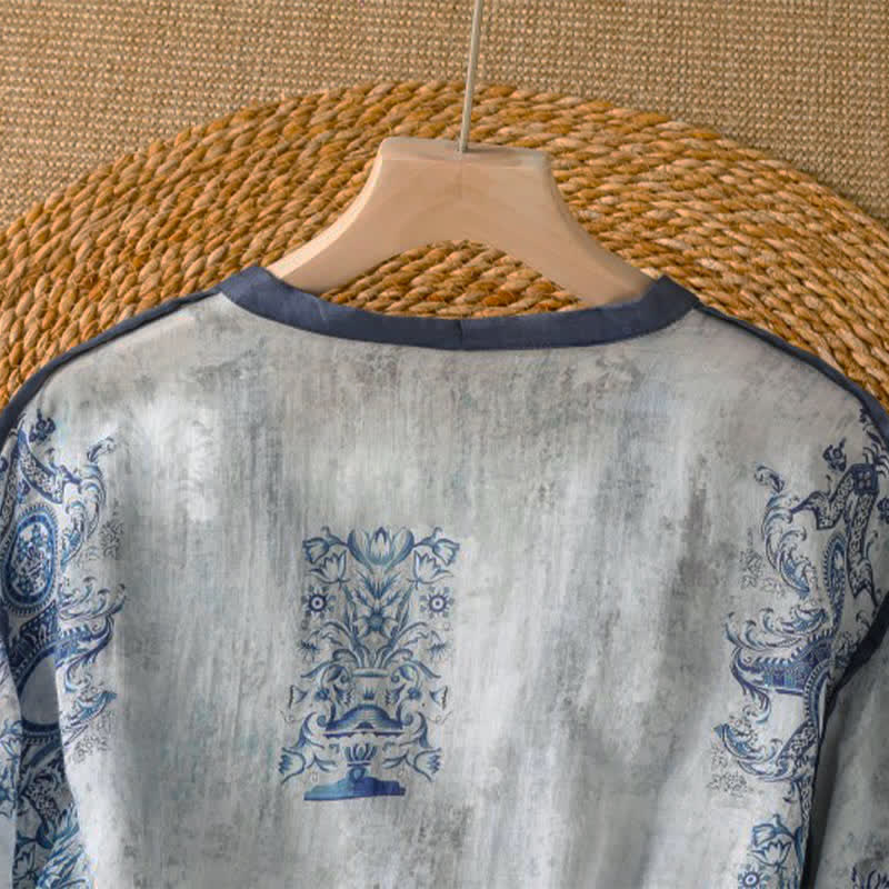 Buddha Stones Chemises d'été décontractées à manches longues pour femmes, style vintage, à fleurs, boutonnées, avec poche - image 3