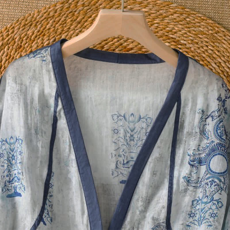 Buddha Stones Chemises d'été décontractées à manches longues pour femmes, style vintage, à fleurs, boutonnées, avec poche - image 2