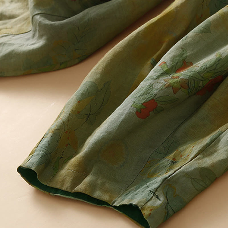 Pantalon harem pour femme avec poches, style rétro décontracté, orné de boutons grenouille chinois et de Buddha Stones - image 3
