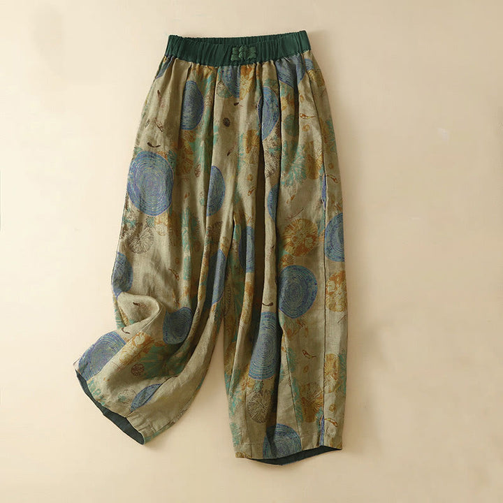 Pantalon harem pour femme avec poches, style rétro décontracté, orné de boutons grenouille chinois et de Buddha Stones - Kaki foncé - US8-10，UK/AU12-14，EU40-42 (2XL) - image 8