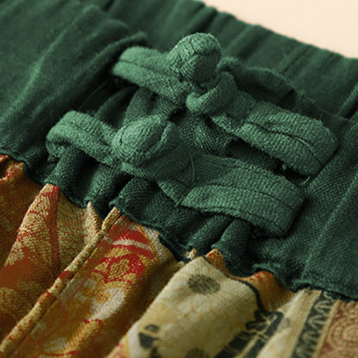 Pantalon harem pour femme avec poches, style rétro décontracté, orné de boutons grenouille chinois et de Buddha Stones - image 14