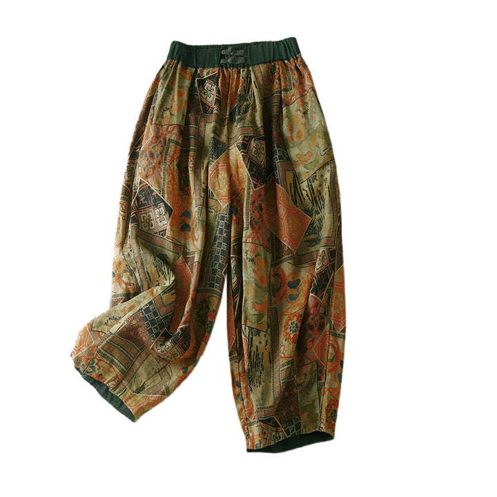 Pantalon harem pour femme avec poches, style rétro décontracté, orné de boutons grenouille chinois et de Buddha Stones - image 19