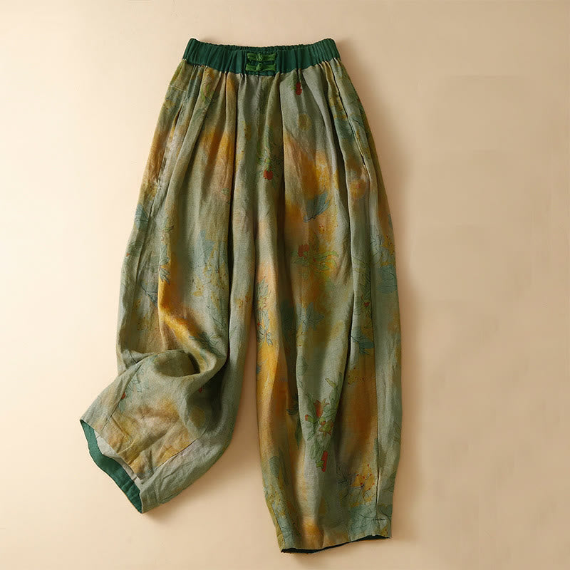Pantalon harem pour femme avec poches, style rétro décontracté, orné de boutons grenouille chinois et de Buddha Stones - verge d'or - US8-10，UK/AU12-14，EU40-42 (2XL) - image 0