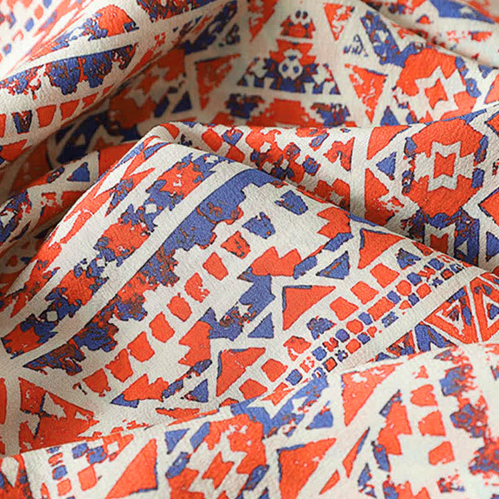 Buddha Stones T-shirt à manches longues pour femme, style bohème vintage rouge à motif géométrique et col en V - image 7