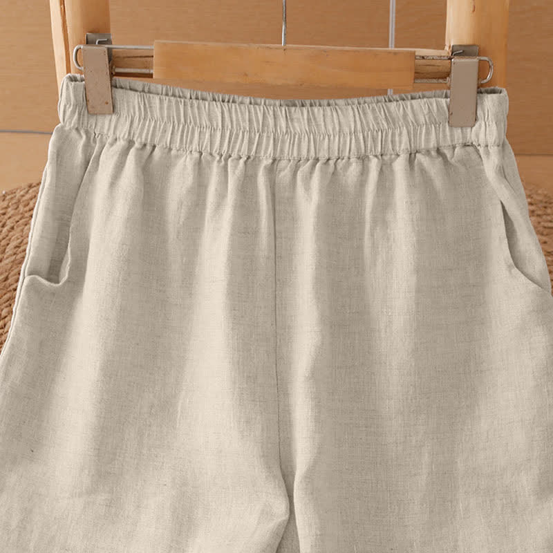 Buddha Stones Pantalon d'été minimaliste géométrique à ourlet ajouré et jambes larges avec poches pour femme - image 33